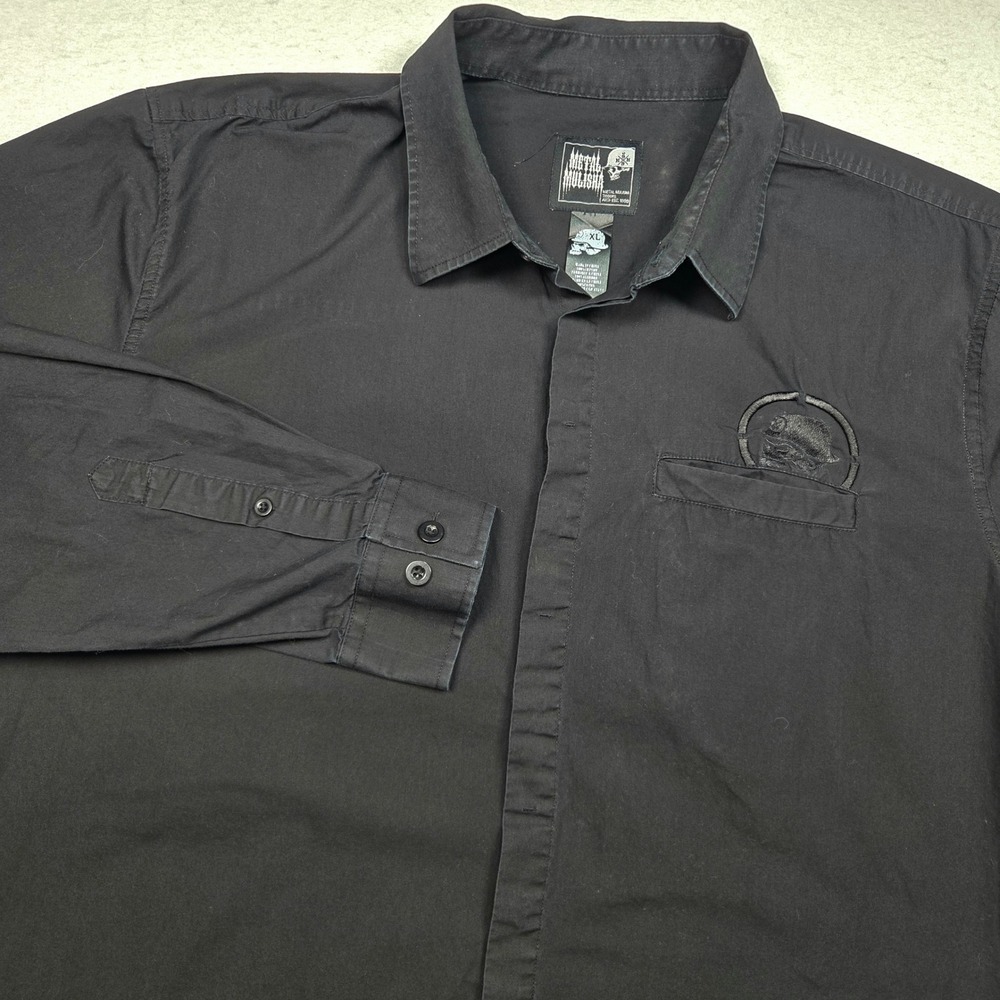 Vtg Y2K Metal Mulisha Button Down Shirt Mens XL Black Long Sleeve Skull Graphic